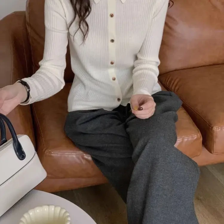 亲肤透气美丽诺羊毛设计感长袖POLO领内搭外穿女