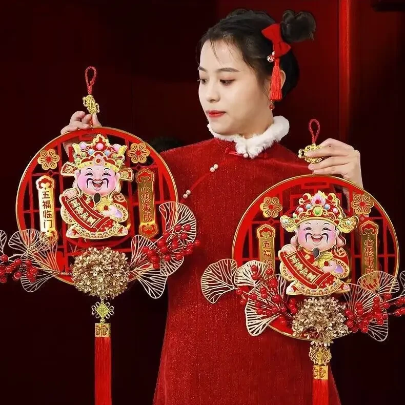 蛇年电动摇头财神爷挂件新年立体挂饰迷你小财神到春节客厅布置