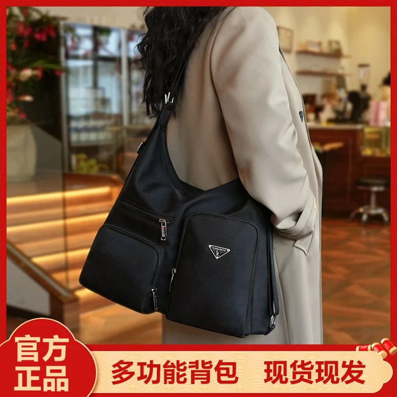 【袋鼠正品】单肩款朋克风见外包装双肩包韩版轻奢黑色单肩包