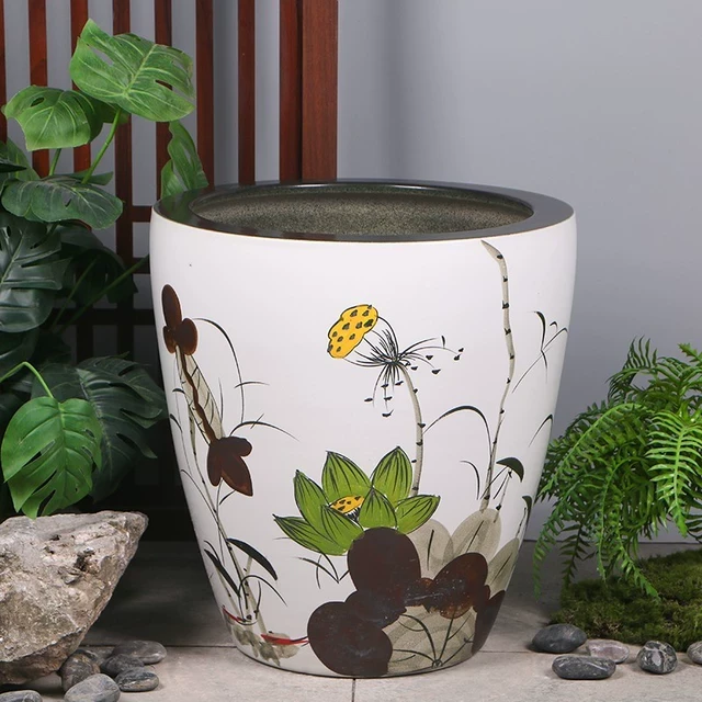 景德镇古法鱼缸养荷花睡莲盆水缸老式室外庭院客厅摆件书画缸