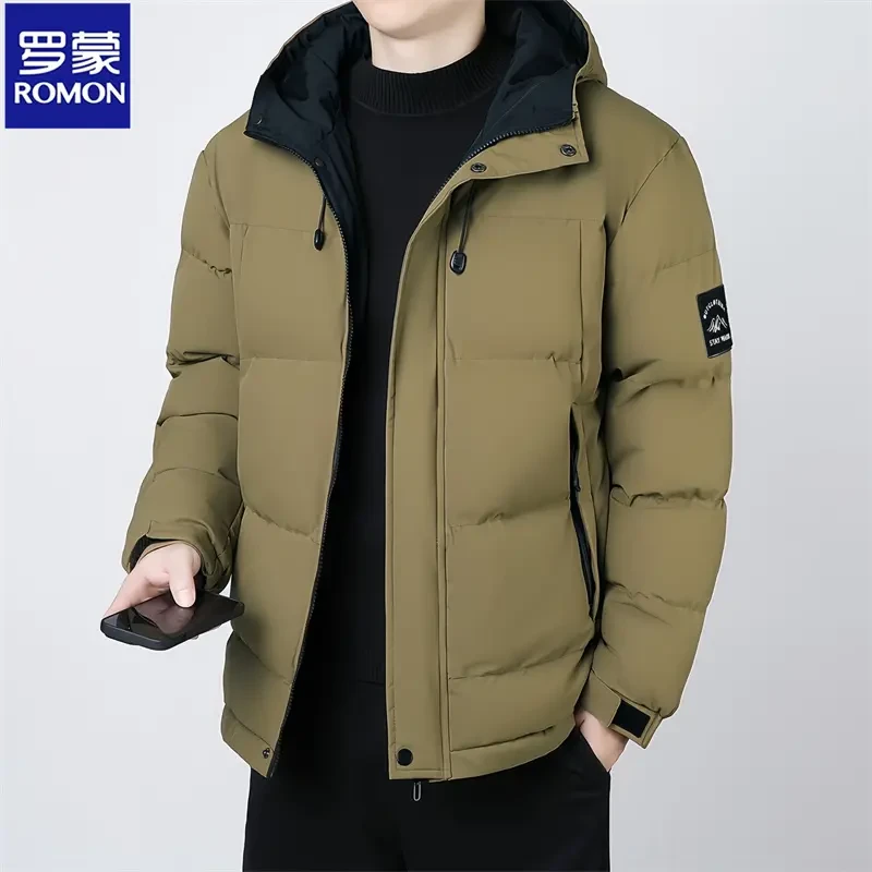 Romon/罗蒙冬季男士棉衣男时尚休闲运动加厚棉服保暖棉袄连帽外套