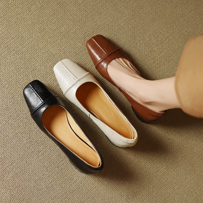 4cm 方头粗跟浅口女单鞋春秋季新款中跟通勤工作鞋法式复古女鞋子