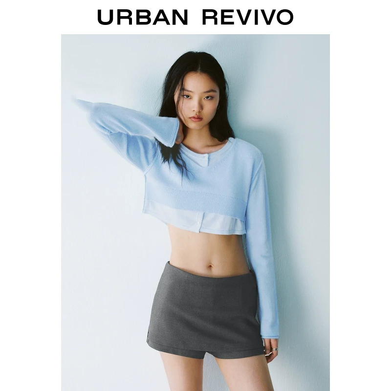 UR2025春季新品女装欧若风设计感假两件撞色针织衫UYU950051