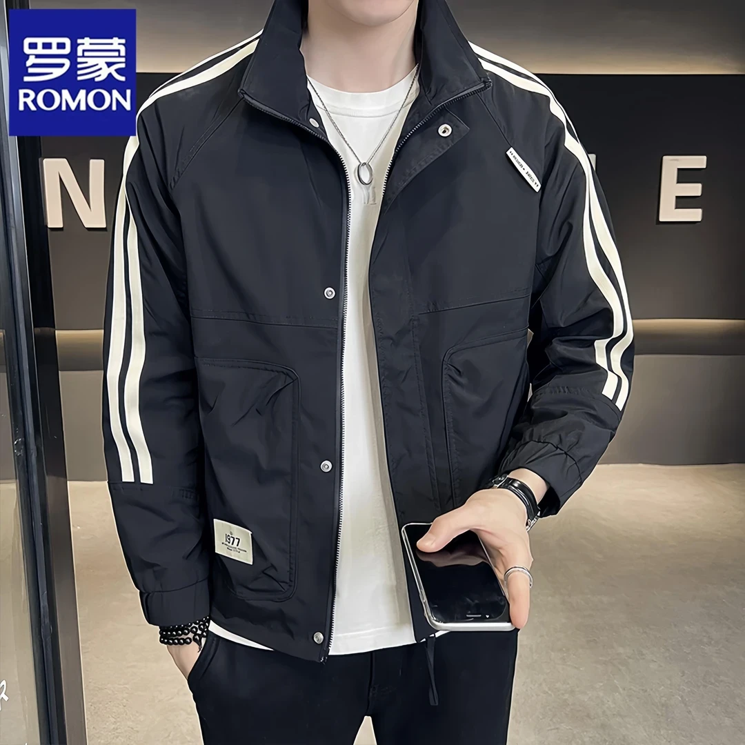 Romon/罗蒙春秋男士外套百搭新款休闲拼色工装飞行员夹克衫上衣服