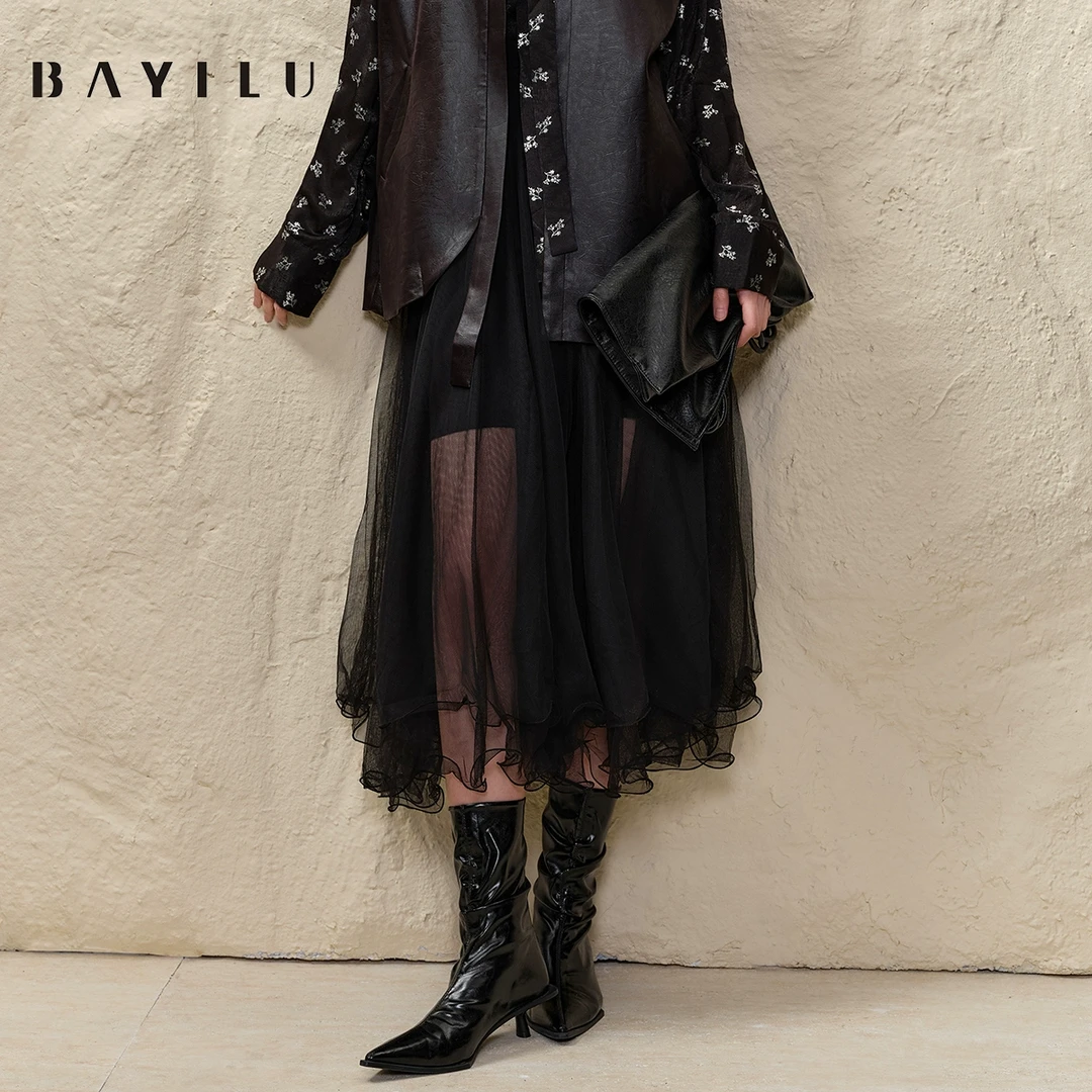 【大梦】芭依璐2025春季网纱半身裙女a字显瘦长裙91Q3988