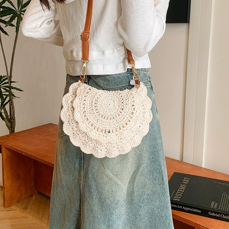 小众设计海边度假旅行沙滩编织包包女2025春季新款百搭斜挎马鞍包