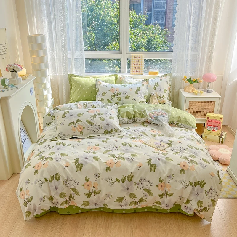 纯棉四件套100%全棉可裸睡被套被罩床单人学生宿舍三件套床上用品