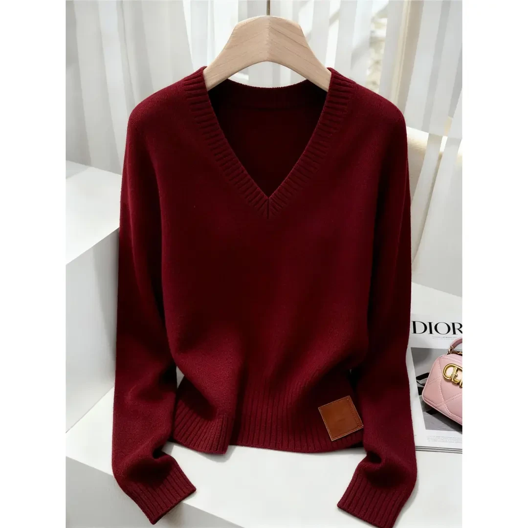 高端法式减龄显瘦V领独特气质针织衫百搭外穿时尚慵懒风上衣女装