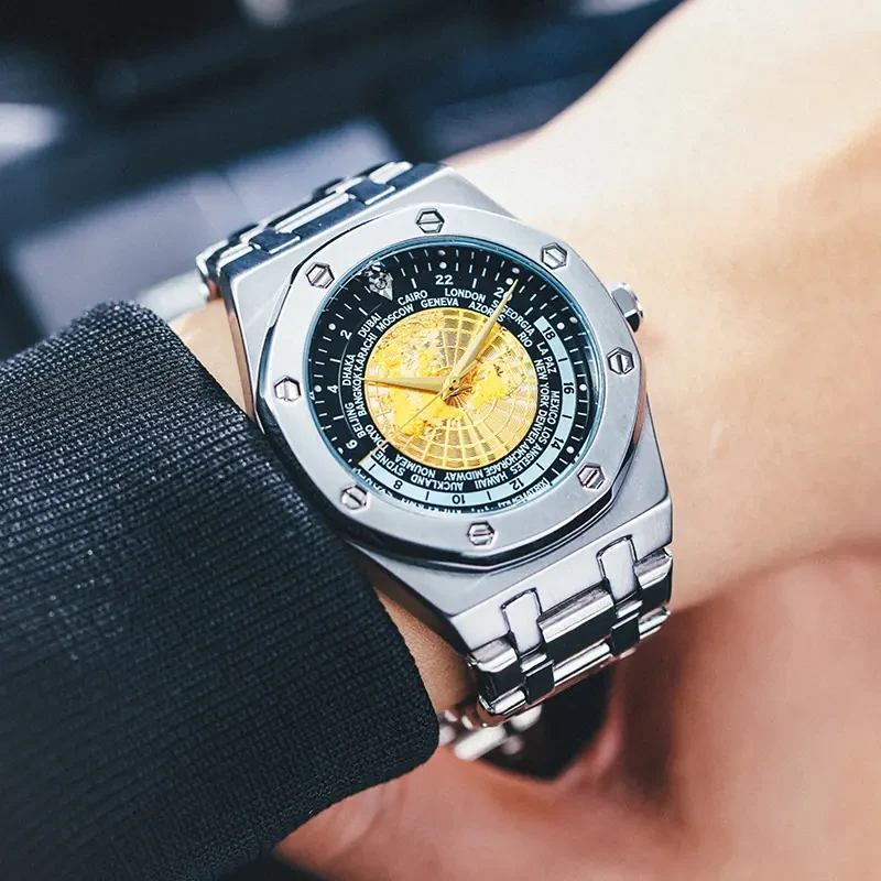 【中南远华】潮流新款含金真钻商务男士机械腕表-TMX8068黄金罗盘