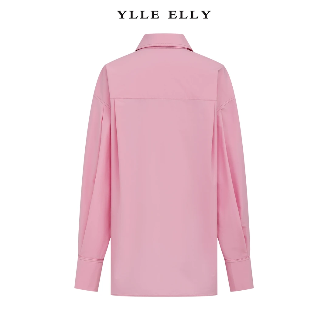 【商场同款】YLLE ELLY纯色衬衫春新款浅粉设计感领带衬衣
