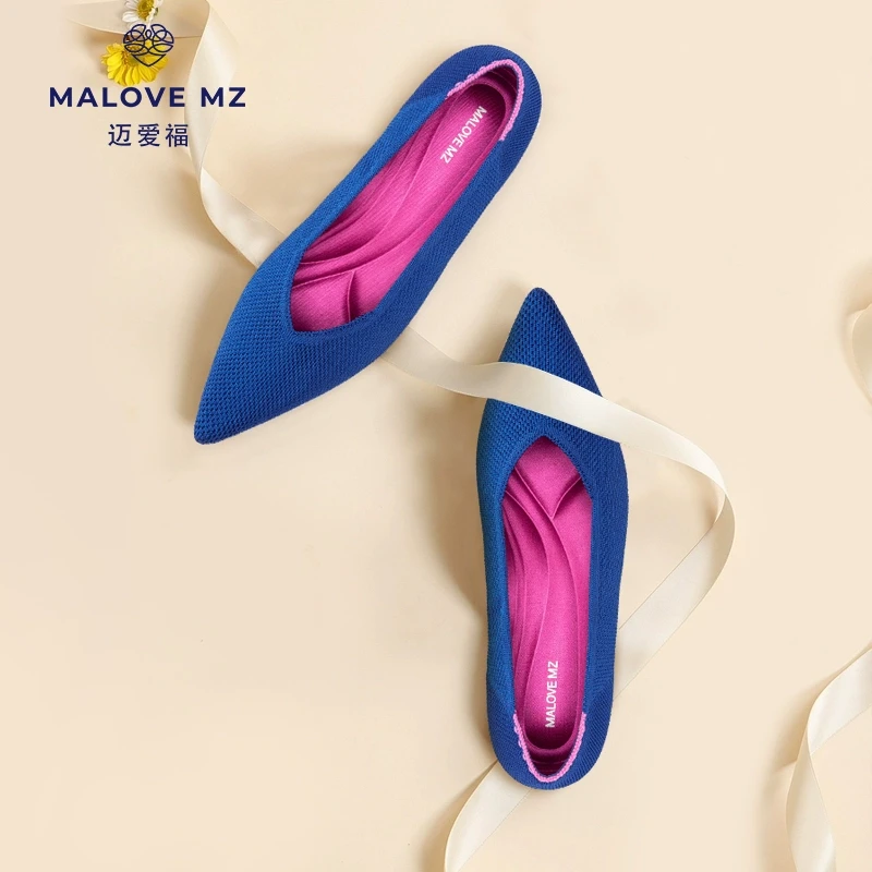 MALOVE MZ王妃鞋2025新款时尚优雅尖头浅口单鞋舒适通勤平底鞋女