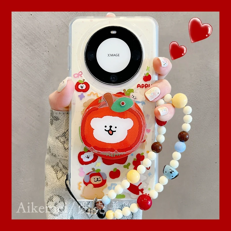 适用华为mate70pro+手机壳卡通小狗苹果mate60pro+镜子磁吸支架女