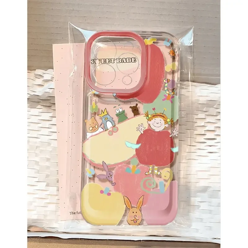 卡通苹果女孩全包适用手机壳iphone13苹果16pro透明15防摔14软12