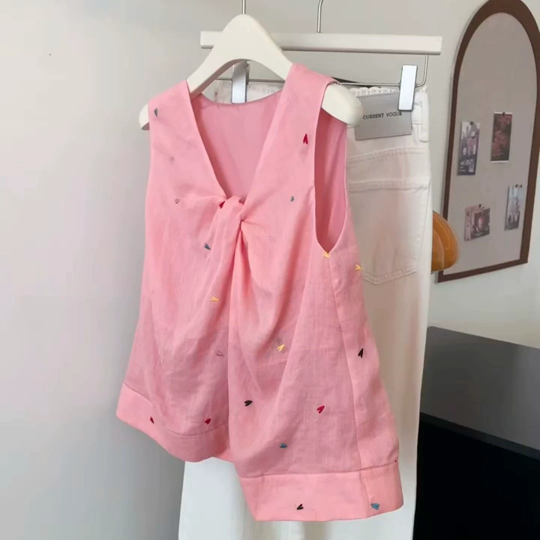 【8714】大码女装胖mm法式气质V领无袖背心夏季内搭外穿宽松上衣