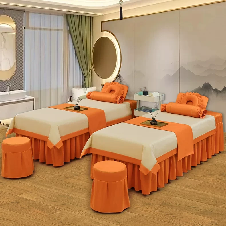 高端美容床罩四件套简约轻奢美容院床罩按摩理疗熏蒸头疗床套批发