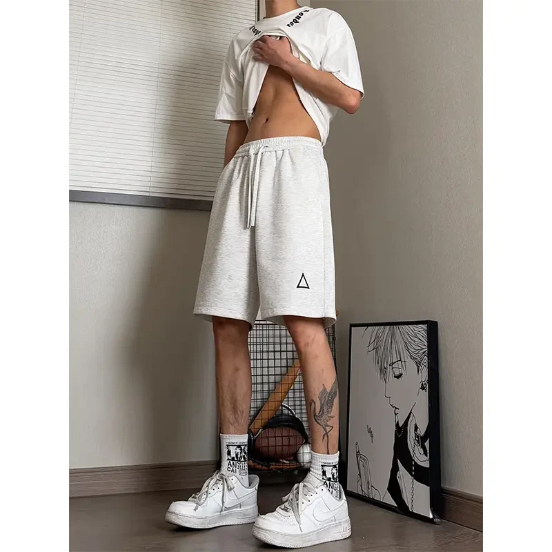 三角标刺绣短裤男款夏季潮牌cleanfit美式运动五分裤外穿直筒卫裤