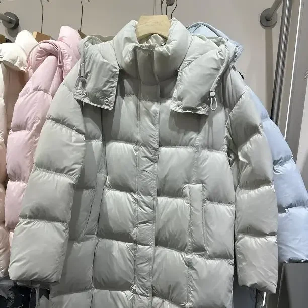 韩系连帽过膝长款白鸭绒羽绒服女加厚保暖百搭