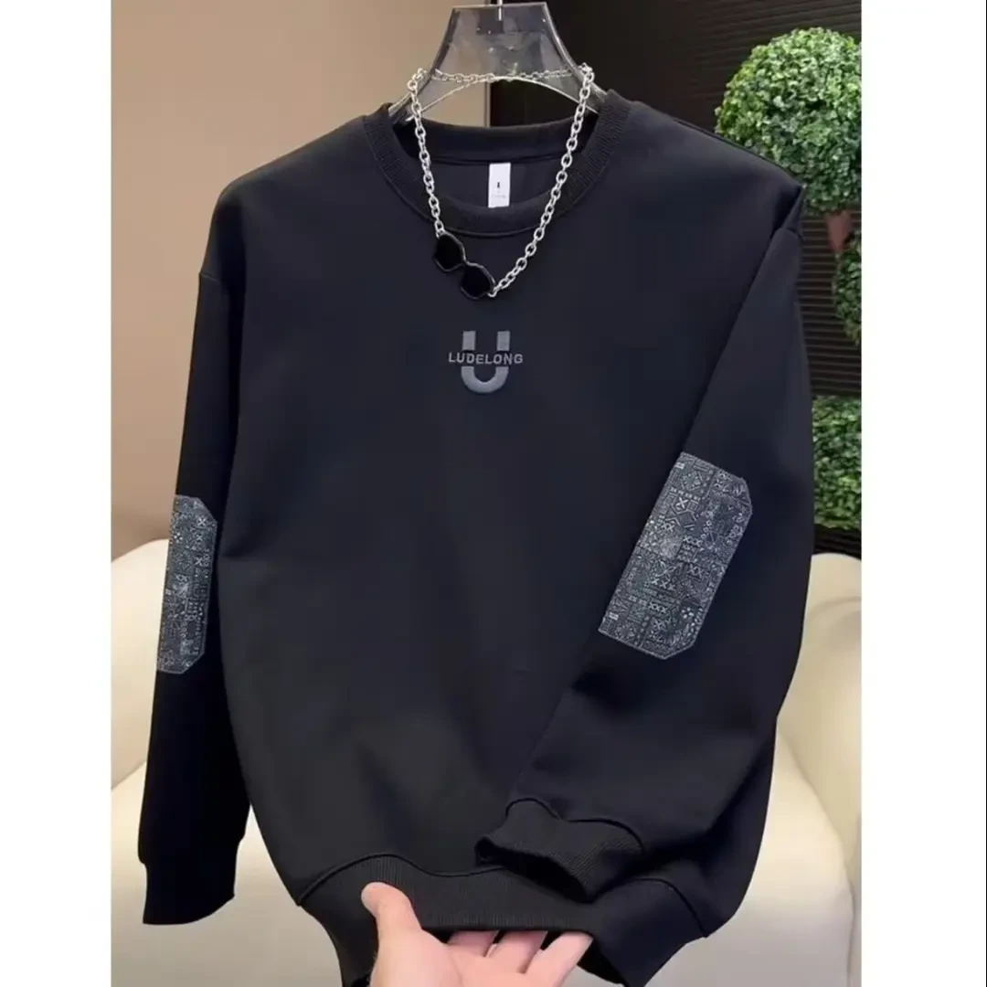 男士卫衣2024秋冬季新款加绒打底潮牌高端圆领印花休闲潮流韩版