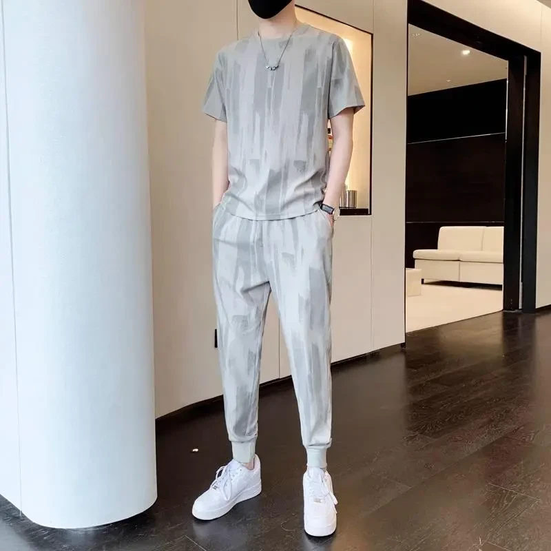 短袖休闲运动套装夏季男薄款套装百搭男士夏装韩版夏天长裤透气