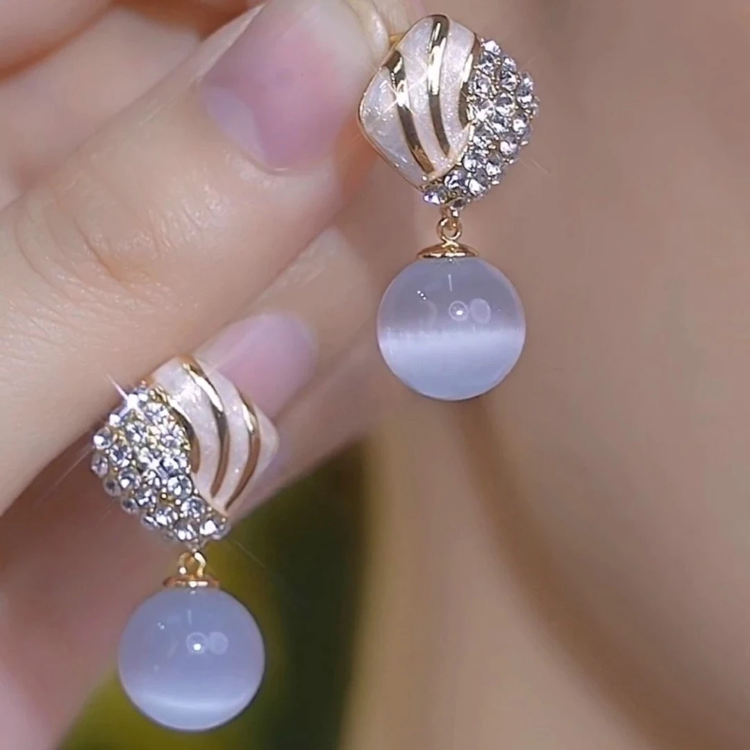 铜合金耳饰 【轻奢专柜】猫猫石耳环女气质百搭耳饰潮时尚耳钉礼物