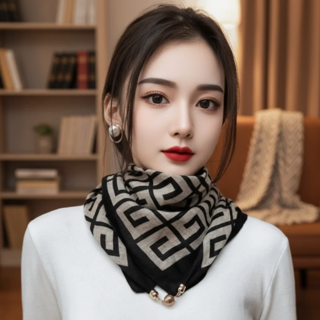 方巾丝巾女新款磁吸扣护颈小围巾女秋冬季棉麻脖子围脖春秋女士