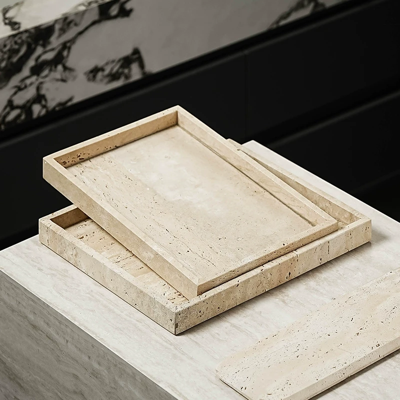 侘寂风天然黄洞石托盘卫生间洗漱用品牙具收纳中古风摆件置物架子