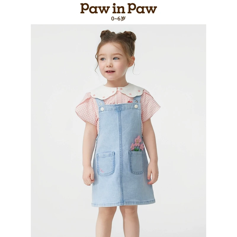 PawinPaw卡通小熊童装25年新款女宝牛仔背带裙百搭叠穿PCOJF2282E