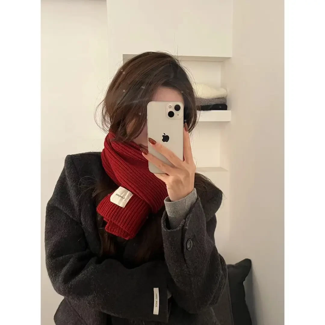 韩版加厚氛围感针织围巾女款秋冬季保暖纯色百搭防寒护颈围脖潮流