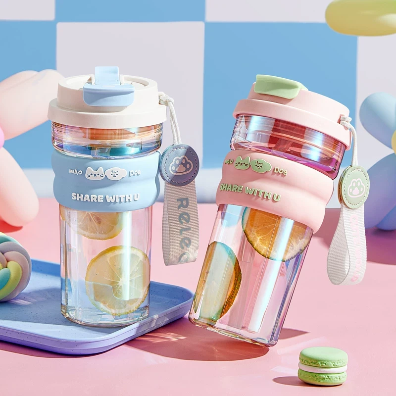 物生物高颜值吸管玻璃杯女生便携泡花茶咖啡水杯子耐高温茶水分离