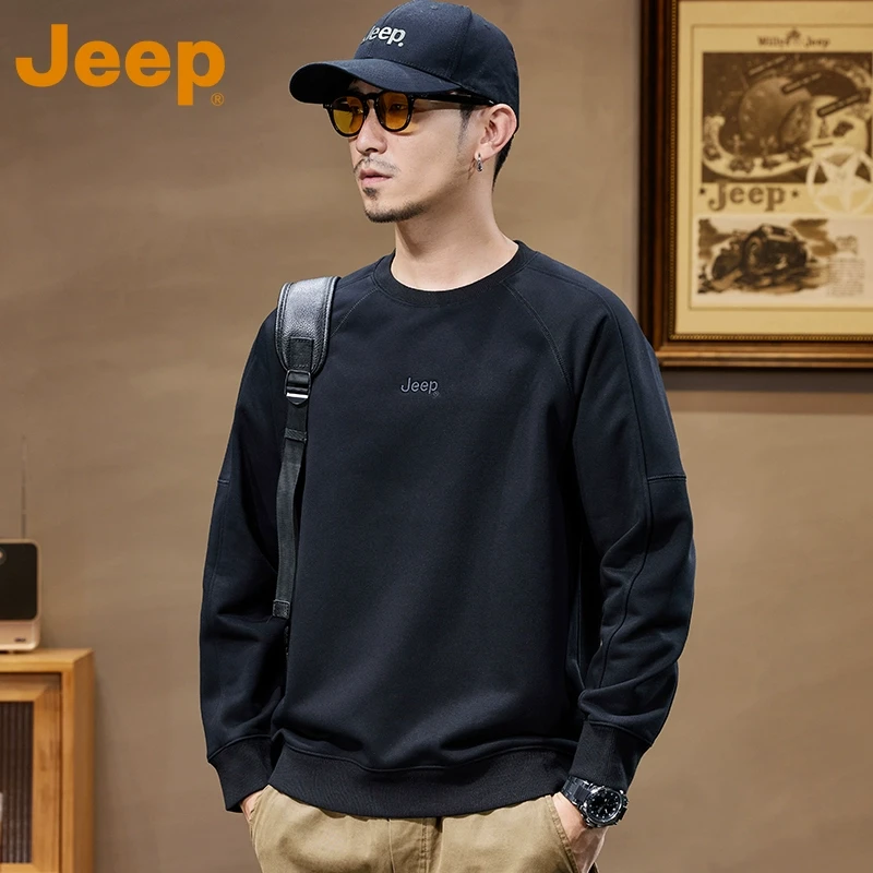 JEEP吉普美式重磅圆领卫衣男款春秋季2025新款宽松休闲男士打底衫