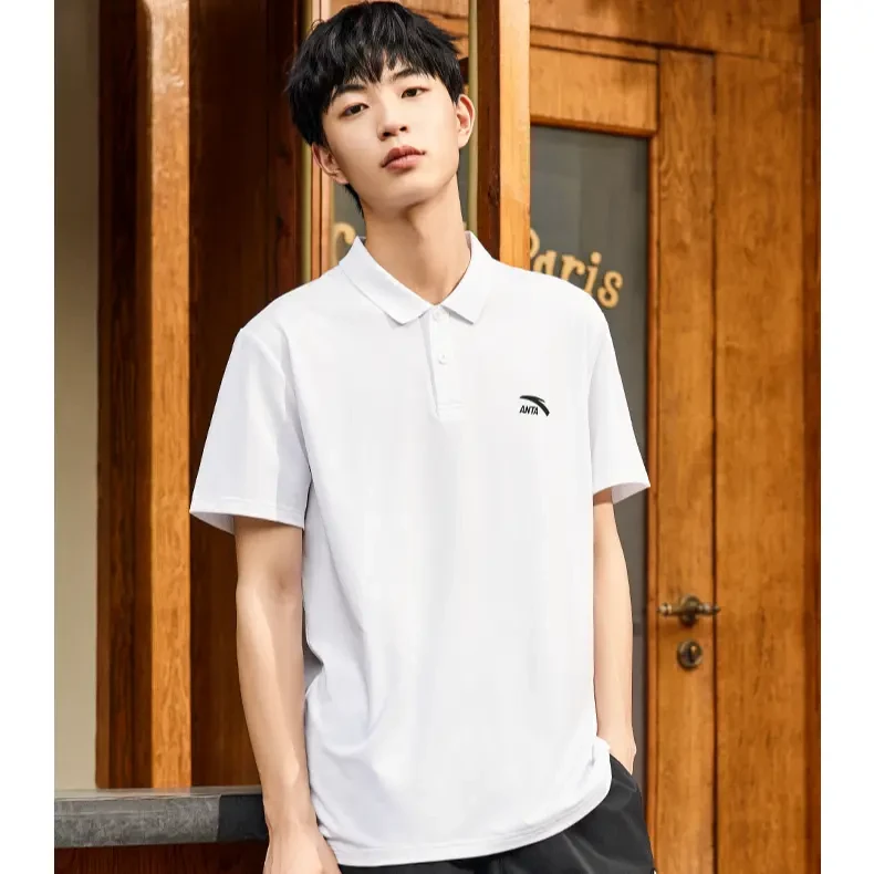 安踏冰丝T新款运动翻领短袖POLO衫男女同款男女纯色休闲情侣短T