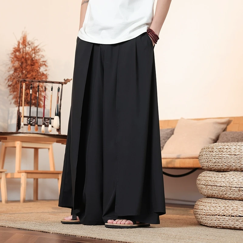 汉元素明制宋裤男春季新中式国风宽松汉服裙裤不规则假两件剑道裤