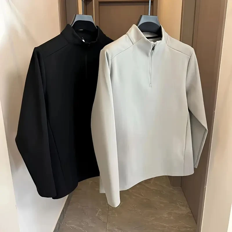 半拉链立领德绒长袖T恤宽松青少年冬季户外运动保暖卫衣