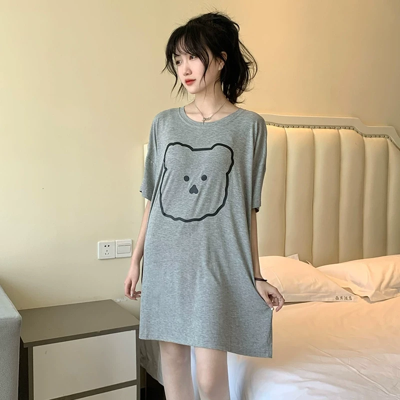 夏季睡衣女睡裙莫代尔棉短袖薄款学生小个子可爱卡通家居服连衣裙