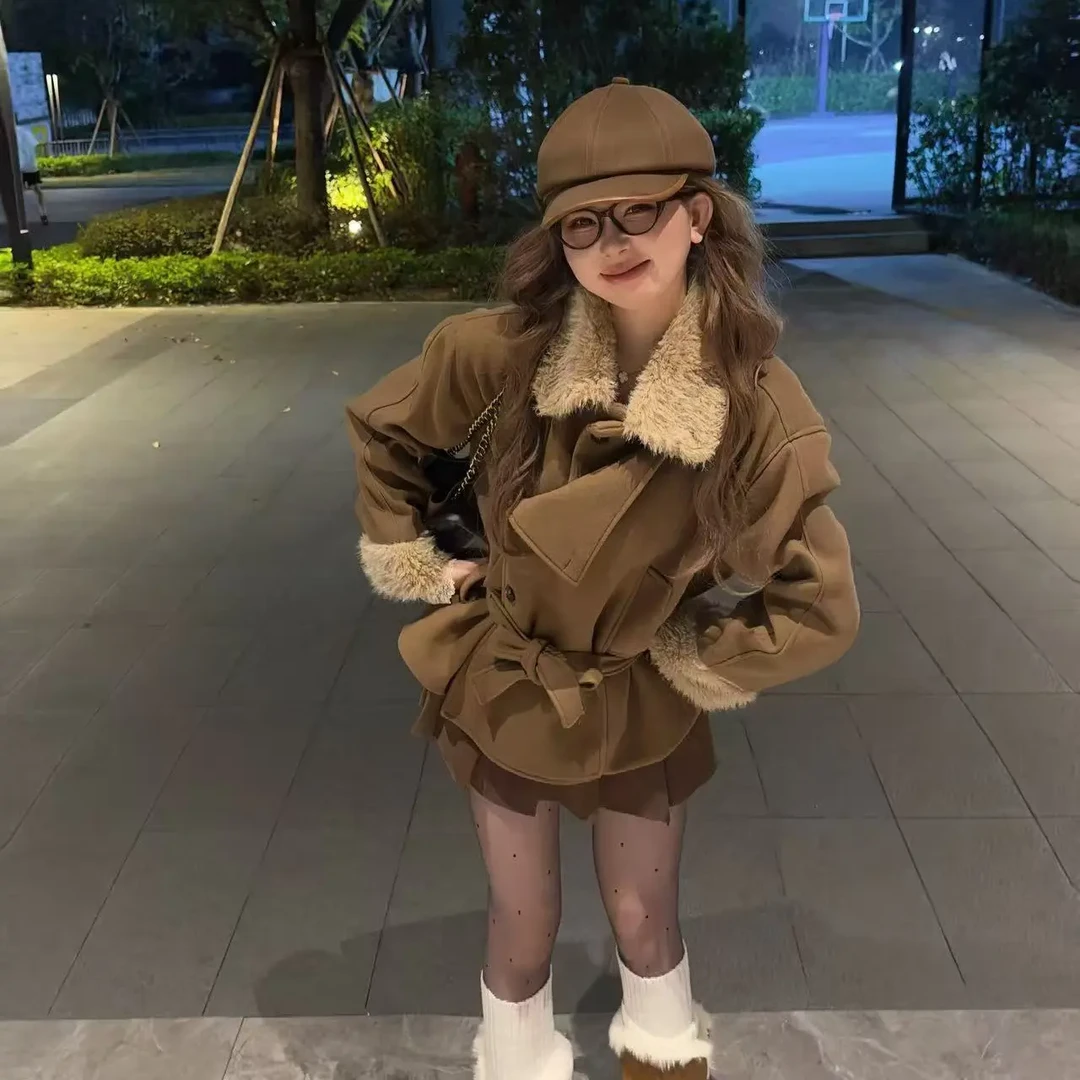 「羊毛+棉」毛领毛袖加厚秋冬女士赫本风高级感大衣外套