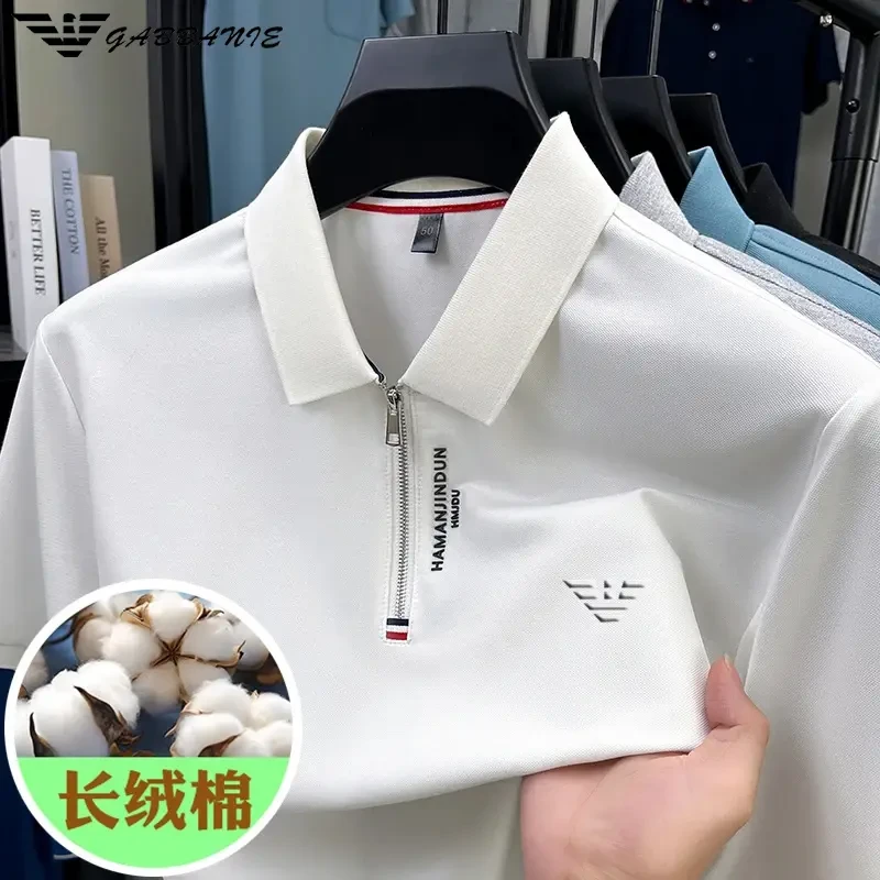 GABBANIE意大利轻奢男装2025夏季翻领短袖POLO衫休闲时尚拉链上衣