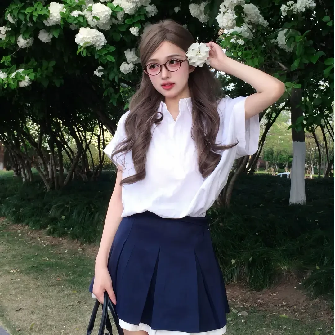 【南艺校高】夏季无袖短袖亚麻衬衫宽松设计感衬衣学院风百褶裙套装