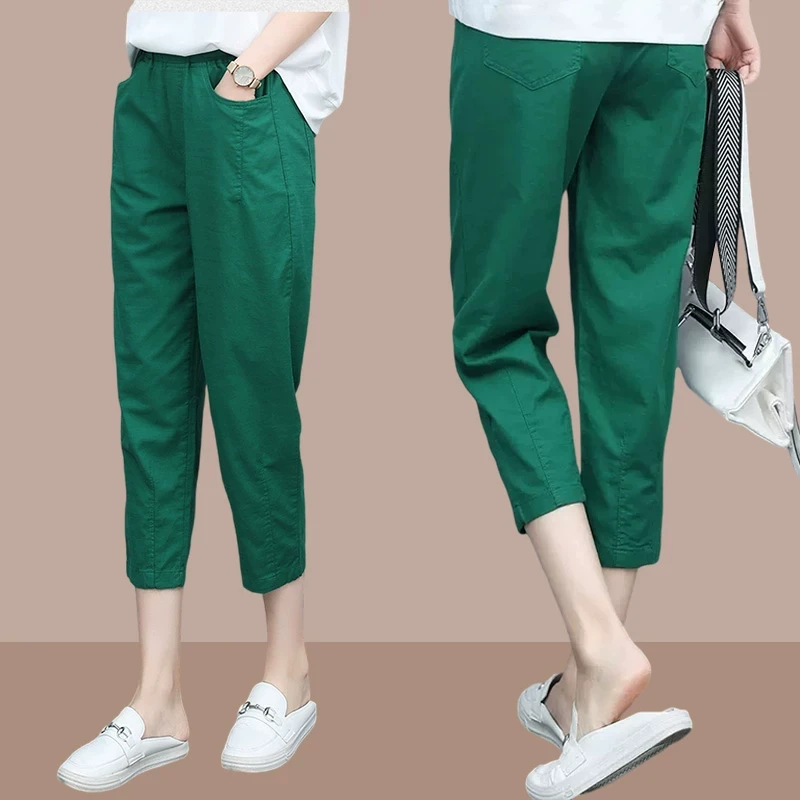 七分裤女2025夏季薄款新款高腰显瘦大码时尚百搭休闲直筒哈伦裤子