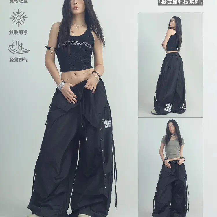 CBXLAB街舞"黑科技速干凉感系列"黑色夏季嘻哈街头抽褶休闲长裤潮