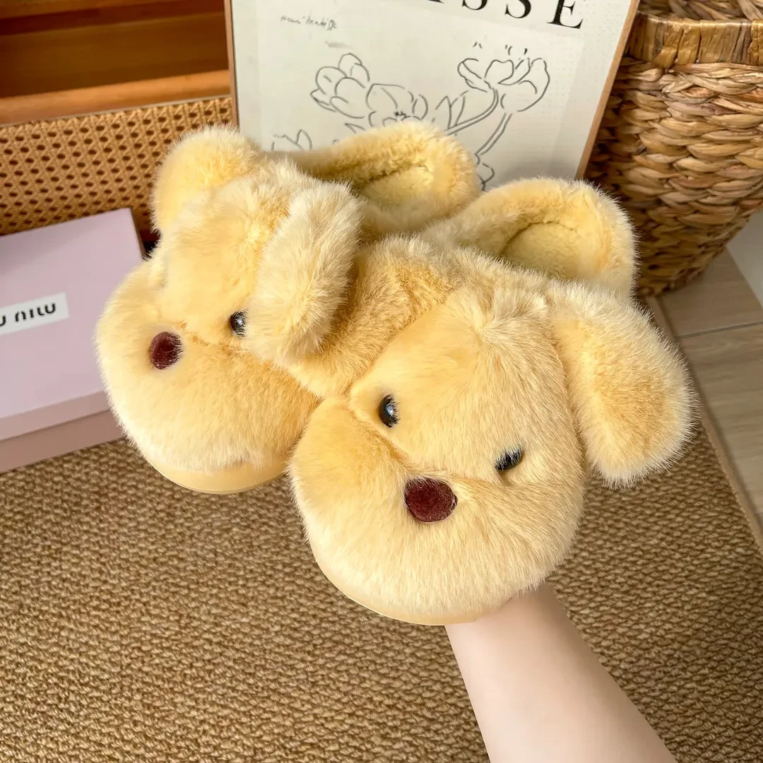 可爱小狗包头棉拖鞋女2025新款秋冬室内居家防滑保暖厚底毛绒拖鞋