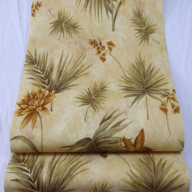 美国布鲁斯特进口纯纸美式田园热带雨林枫叶客厅背景墙纸卧室NL