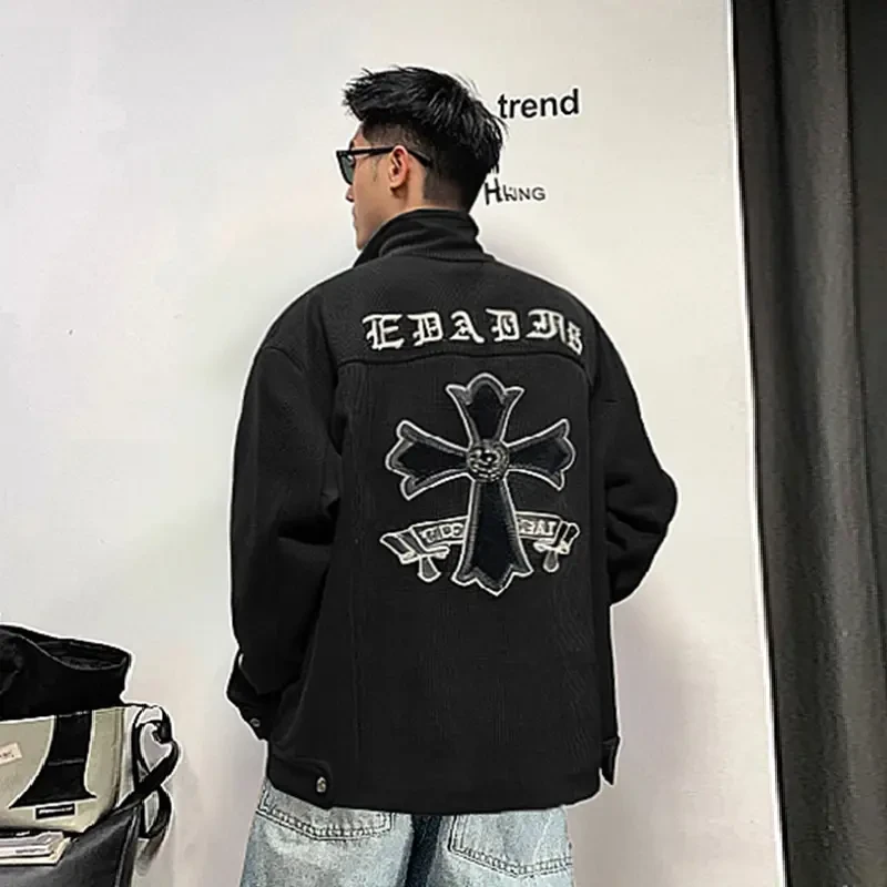 【轻奢男装】JK2018秋季上新潮牌宽松休闲百搭潮流翻驳领夹克男长袖