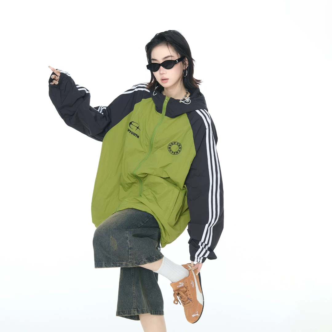 2025夏款UPF50+撞色连帽防晒衣男女同款宽松透气街头风运动上衣