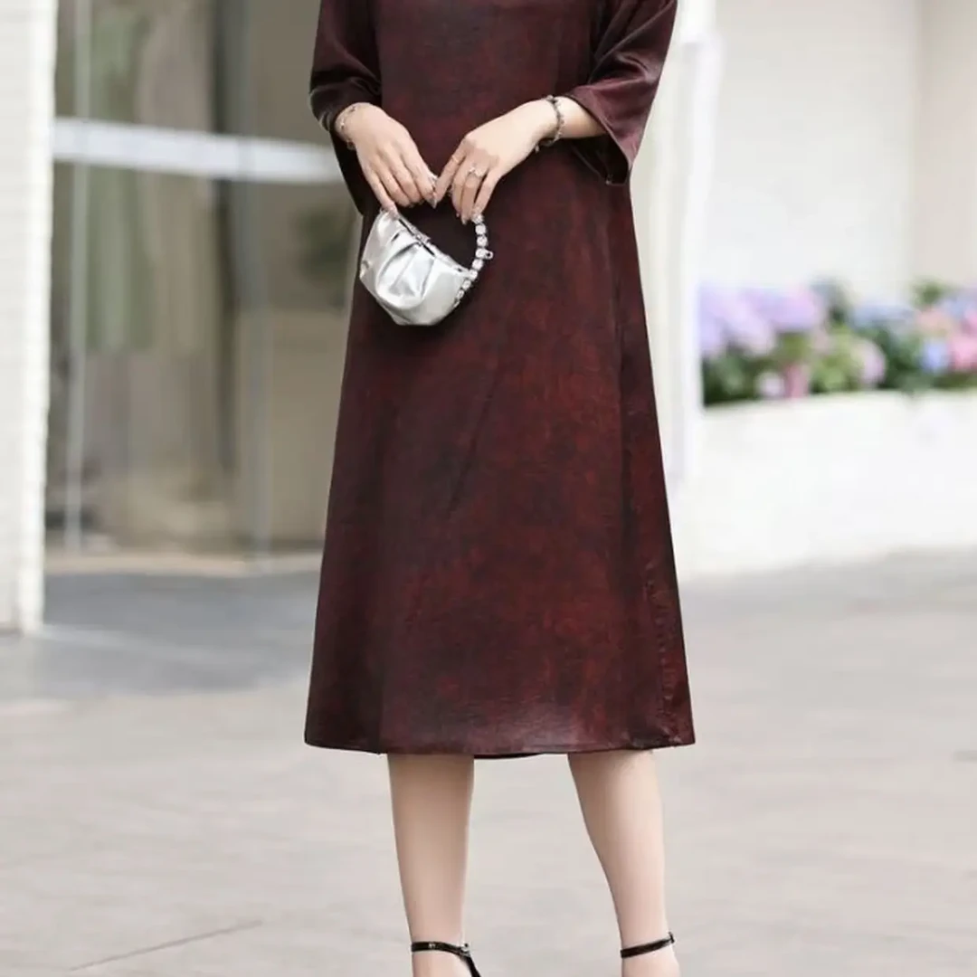 秋季百搭时尚简约香云纱材质显瘦遮肉减龄连衣裙