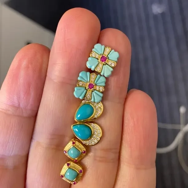 原矿绿松石耳钉极简