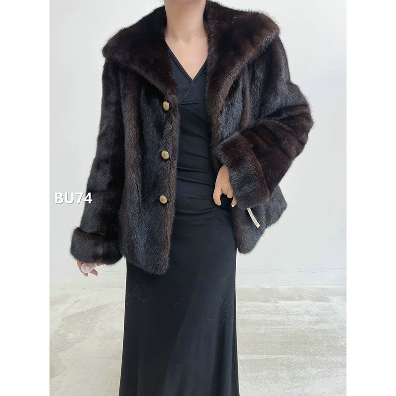 【BU74】M码 中古棕全抽貂皮外套水貂（肩42胸104衣63袖61）