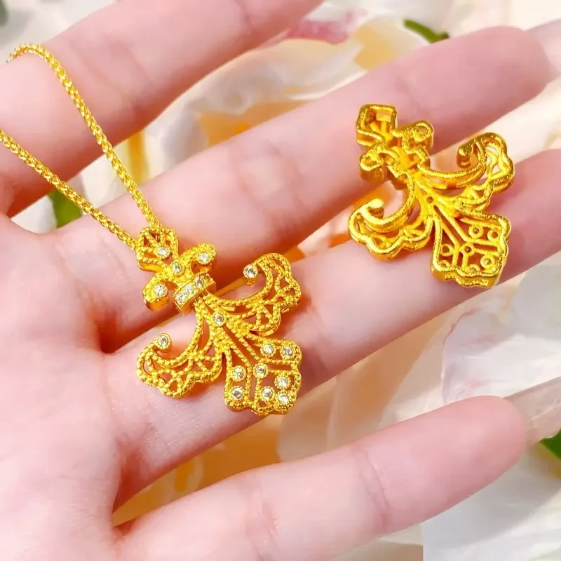 铜合金项链 新款古法点钻鸢尾花项链女款轻奢高级简约气质锁骨链