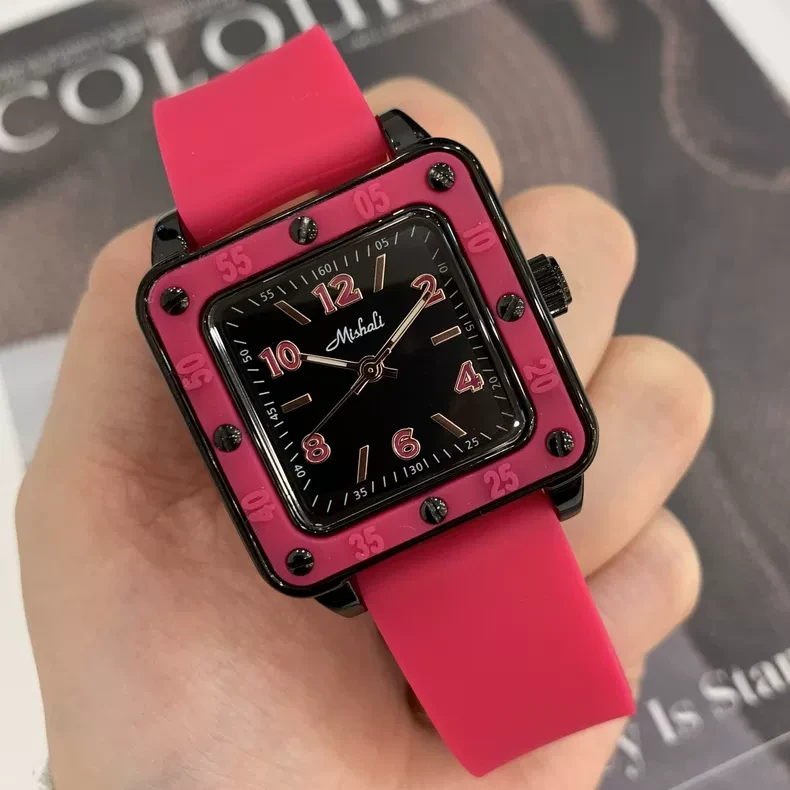 新款硅胶方形中性手表女款简约时尚轻奢潮流女士手表大方简洁腕表