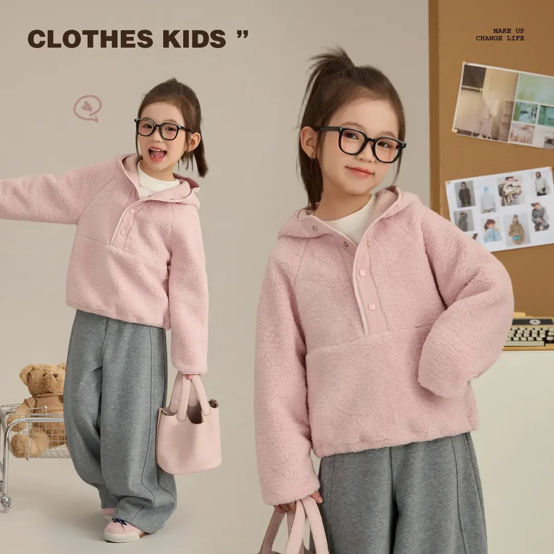 女童连帽卫衣秋冬装2025新款大童加绒加厚毛毛衣冬季保暖上衣外套
