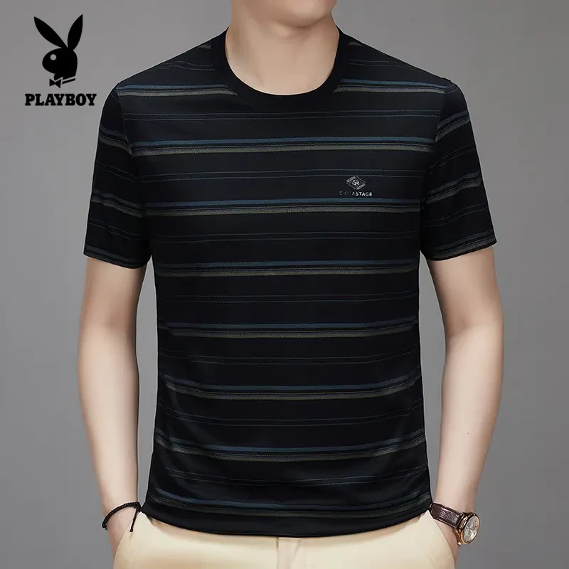 花花公子花花公子正品男装圆领修身男士短袖t恤冰丝短袖薄款即墨